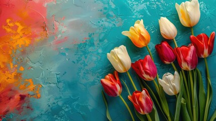 Fresh and Lovely Tulips on a Colored Background
