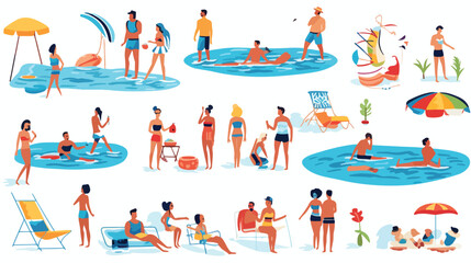 Collection of people dressed in swimwear in swimmin