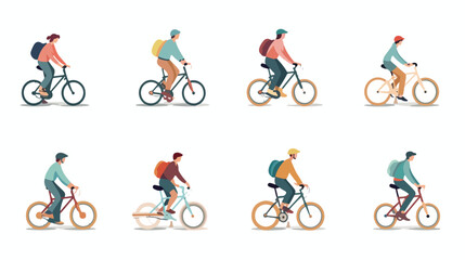 Collection of people riding bicycles of various typ