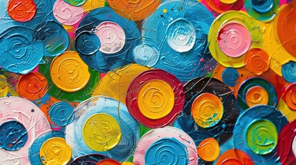 Closeup of abstract rough colorful multicolored geometric circular circles points art painting texture 3d pattern wallpaper