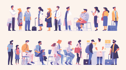 Collection of people visiting various doctors or ph