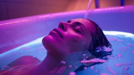 Immerse yourself in a state of pure relaxation and inner peace as you let go of all sensory input in a sensory deprivation tank. . - obrazy, fototapety, plakaty