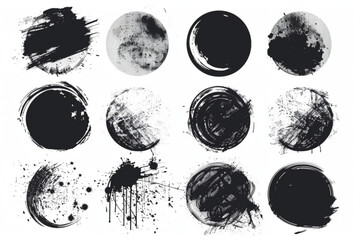 various abstract circle grunge collection vector icon, white background, black colour icon