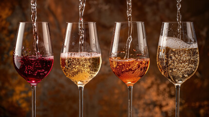Pouring wine sequence in four glasses