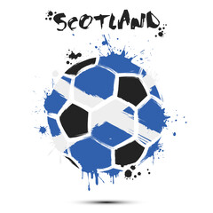 Abstract soccer ball with Scotland national flag colors. Flag of Scotland in the form of a soccer ball made on an isolated background. Football championship banner. Vector illustration