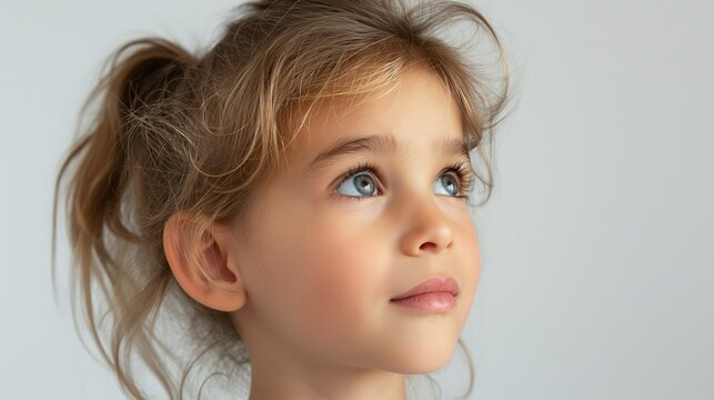 On a bright background, a lovely young child is featured, displaying distinctively protruding ears
