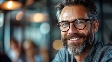 Smiling Bearded Man in Casual Office Environment