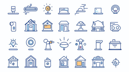 Collection of smart house linear icons - control of