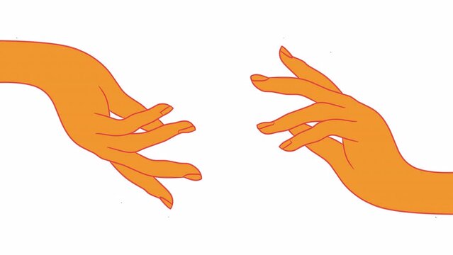 Animation of two human hands reaching out to each other in alpha channel