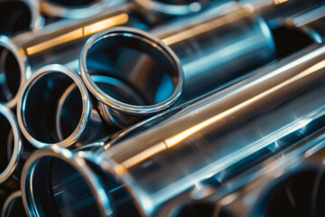 Closeup shot of metal pipes for production - obrazy, fototapety, plakaty
