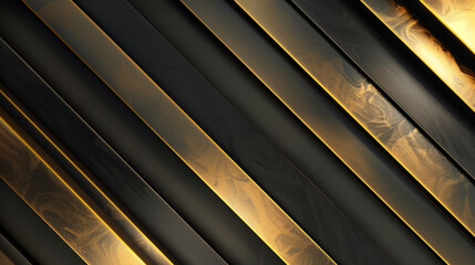 Modern background featuring diagonal gold and black lines or stripes with a 3D effect and a metallic sheen.