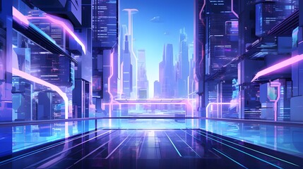 Futuristic cyber city. Cyberpunk futuristic cityscape with neon lights. 3d rendering