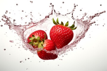 Fresh Strawberry and splash of water on white background