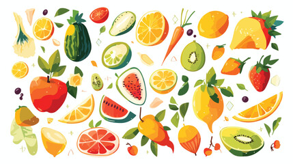 Collection of vitamin C sources. Fruits and vegetab