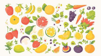 Collection of vitamin C sources. Fruits and vegetab