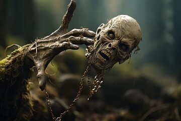 Zombie Hand Emerging: Capture jewelry as a zombie hand emerges from the ground, reaching for it.