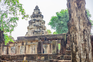 Background of important historical tourist attractions Prasat Hin Phanom Wan in the Nakhon Ratchasima areaHistorical A landmark that tourists always stop by to see the beauty in Thailand.