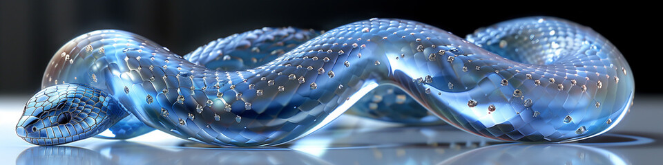 Fractal serenity: a crystal-clear snake, its intricate fractal shape embodying a sense of harmony and awe-inspiring beauty.