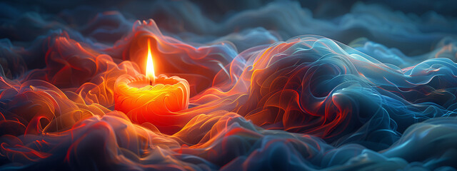 Mystical ambiance: a beautifully depicted candle illuminates the fractal environment, evoking a sense of wonder.