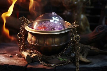 Witch's Brew: Display jewelry near a cauldron filled with bubbling potion.