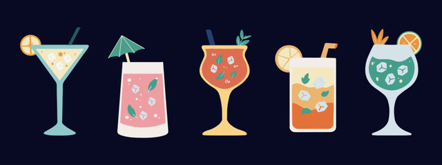 Summer cocktail illustration. Set of fresh summer cocktail illustration. 