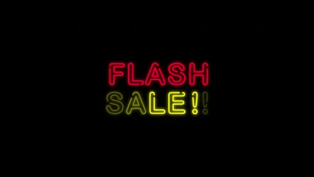 Flash sale neon sign on black background. 4k video