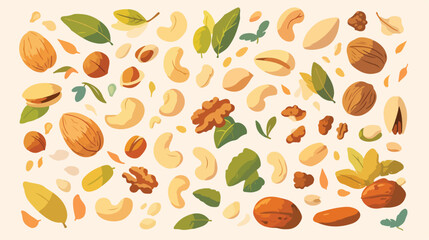 Collection with almond macadamia pistachio walnut c - obrazy, fototapety, plakaty