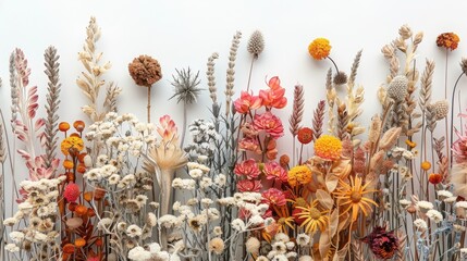 Beautiful dry flowers arranged fantastically - obrazy, fototapety, plakaty