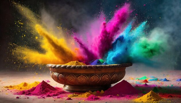 A picture of splash of colour powder in a holi festival in india 4K