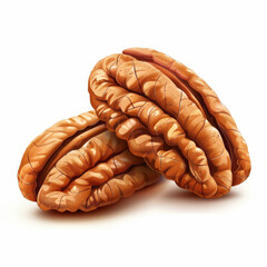 Hyper-realistic digital illustration of a group of pecan nuts with fine details.