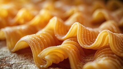 Close-Up of Uncooked Fusilli Pasta on Wooden Surface - obrazy, fototapety, plakaty