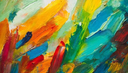 Closeup of abstract rough colourful colours painting texture, with oil brushstroke, pallet knife paint on canvas - Art background illustration. Art concept