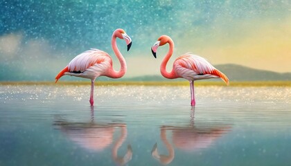 Flamingo Stand in The Water With Beautiful background Nature 4K Wallpaper