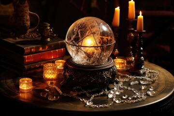 Witch's Crystal Ball Table: Arrange jewelry on a table with a large, glowing crystal ball.