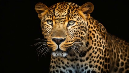 Fototapeta na wymiar Close up Of Leopard With Black Background 4K Wallpaper