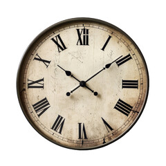 Isolated vintage wall clock with Roman numerals, timeless piece for historical and interior design concepts