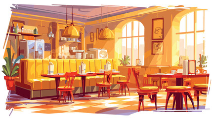 Fototapeta na wymiar Colored hand drawn restaurant or cafe interior with