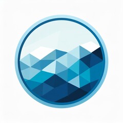 logo bleu rond avec montagne en prisme dessin ia