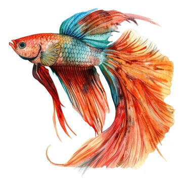 A watercolor painting of a Betta fish