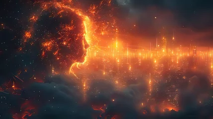 Fensteraufkleber Mystical Fire Entity in Cosmic Landscape © VGV