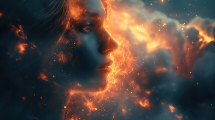 Ethereal Woman with Fire Element Concept Art