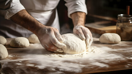 A baker carefully shaping dough for artisanal bread,