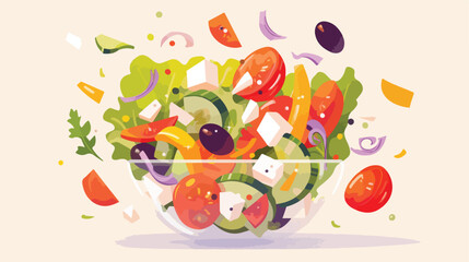 Colorful drawing of greek salad and its ingredients