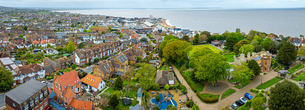 Aerial view of Whitstable, a town  on the north coast of Kent in Britain