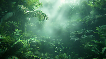 Mystical Rainforest Canopy with Sun Rays