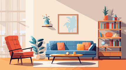 Colorful flat style modern livingroom interior illu