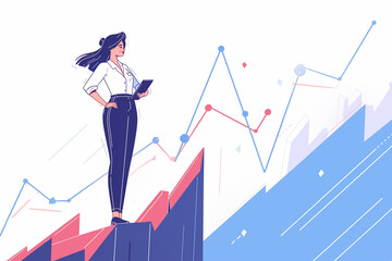 Businesswoman among the chart and business report, woman leader concept, Generative Ai