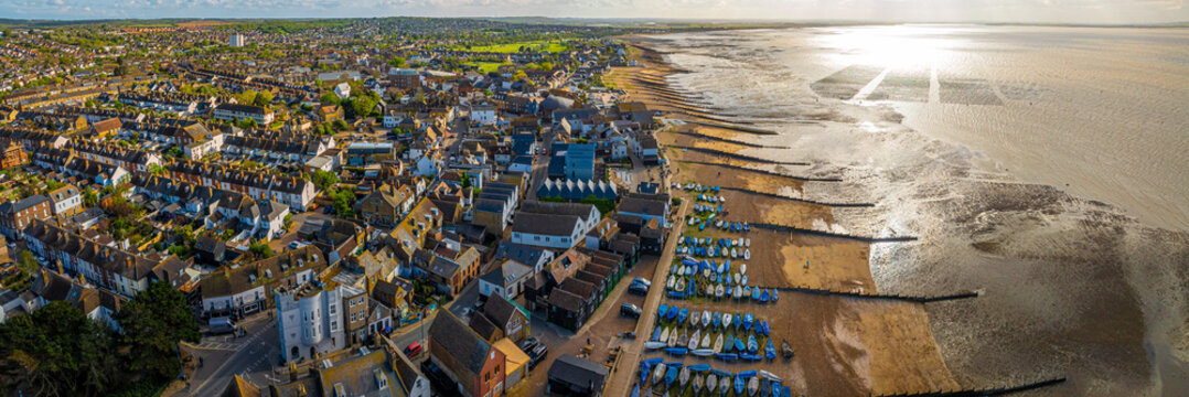 Aerial view of Whitstable, a town  on the north coast of Kent in Britain