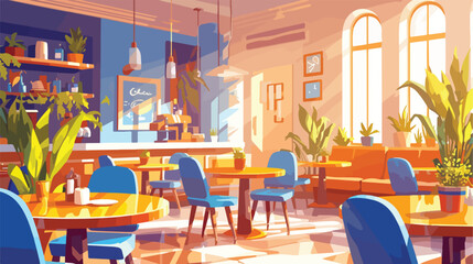 Colorful freehand drawing of restaurant or bistro i