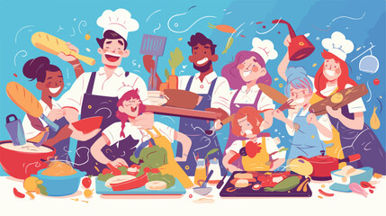 Obraz na płótnie Canvas Colorful horizontal banner with chief cook waiter a